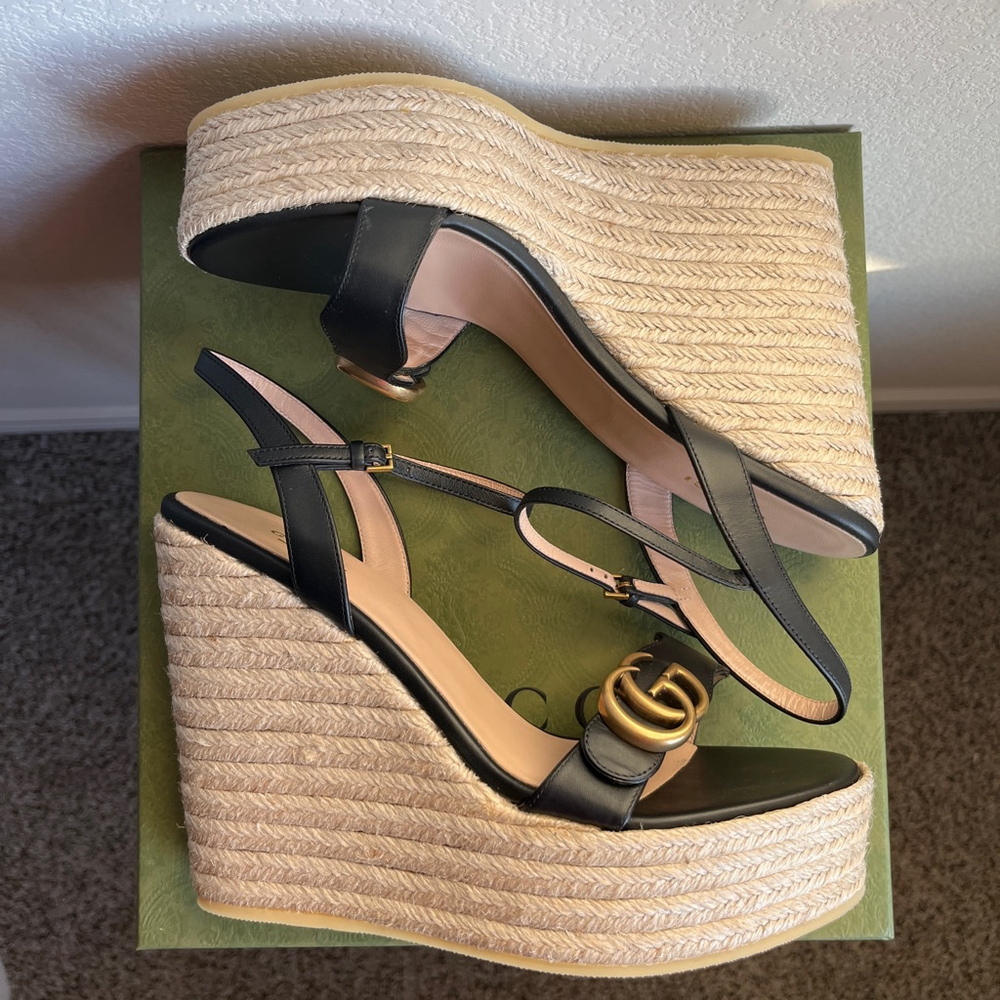 NEW Black Gucci Platform Espadrille Heel Sandal - EU 41 (Fits US 10) - Picture 6 of 12